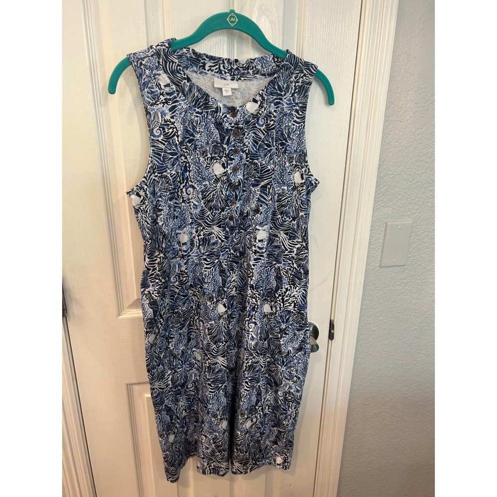 J. Jill Dress Blue White Sea Life Seahorse Nautical Cotton Modal Knit Shift M